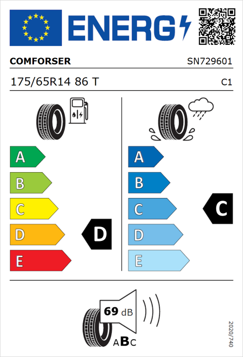 Tyre Label for Comforser CF610 175/65R14 86T