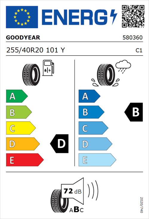 Tyre Label for Goodyear Eagle F1 Asymmetric 2 255/40R20 101Y