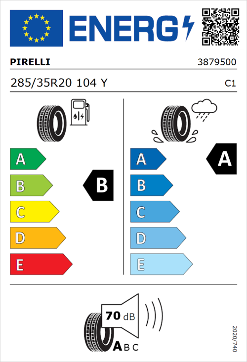 Tyre Label for Pirelli P Zero 285/35R20 104Y