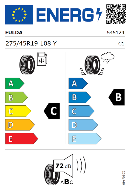 Tyre Label for Fulda EcoControl SUV 275/45R19 108Y