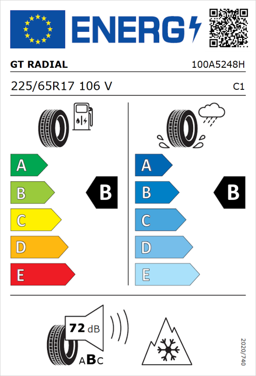 Tyre Label for GT Radial 4Seasons 225/65R17 106V