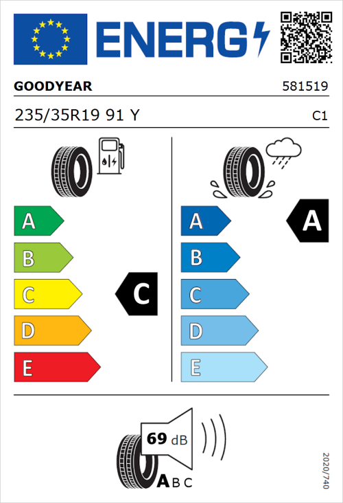 Tyre Label for Goodyear Eagle F1 Asymmetric 6 235/35R19 91Y