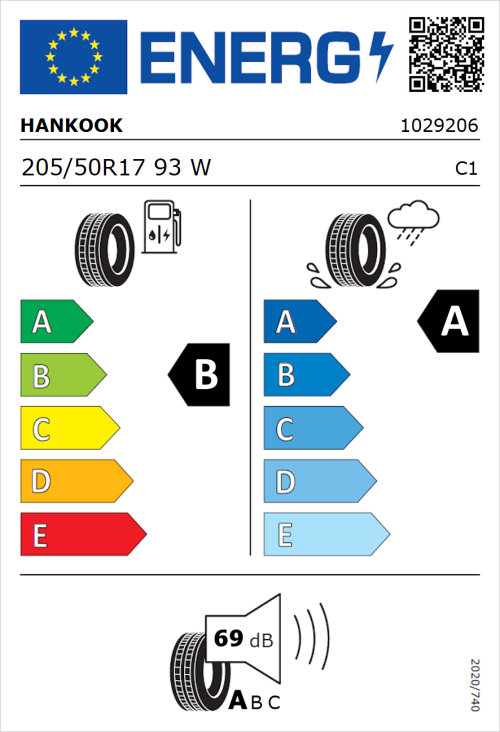 Tyre Label for Hankook Ventus Prime 4 (K135) 205/50R17 93W