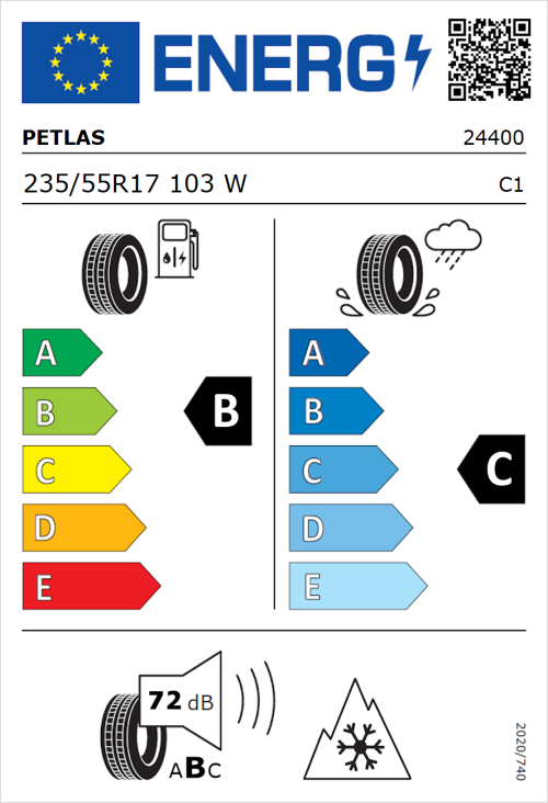 Tyre Label for Petlas Multi Action PT565 235/55R17 103W