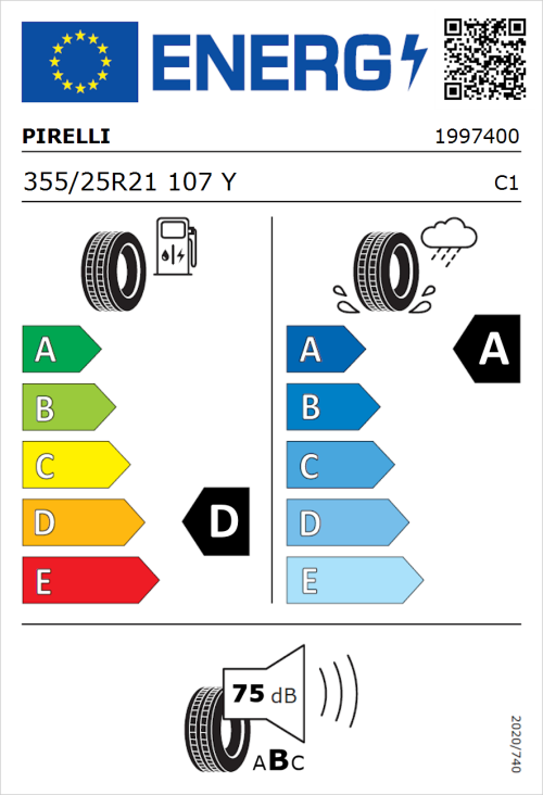 Tyre Label for Pirelli P Zero 355/25R21 107Y